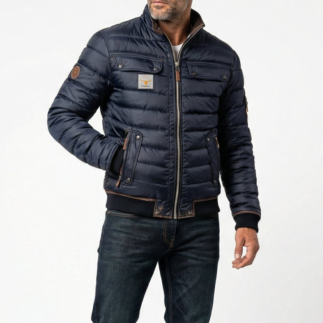 Quilted Puffer Jacket with Chest Pockets for Men