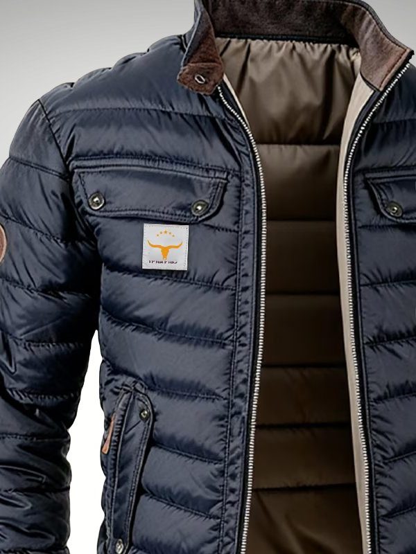 Quilted Puffer Jacket with Chest Pockets for Men - View 4