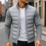 Quilted Puffer Jacket with Fleece Contrast Sleeves Winter for Men - Light Gray