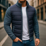 Quilted Puffer Jacket with Fleece Contrast Sleeves Winter for Men - Navy