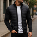 Quilted Puffer Jacket with Fleece Contrast Sleeves Winter for Men - Black