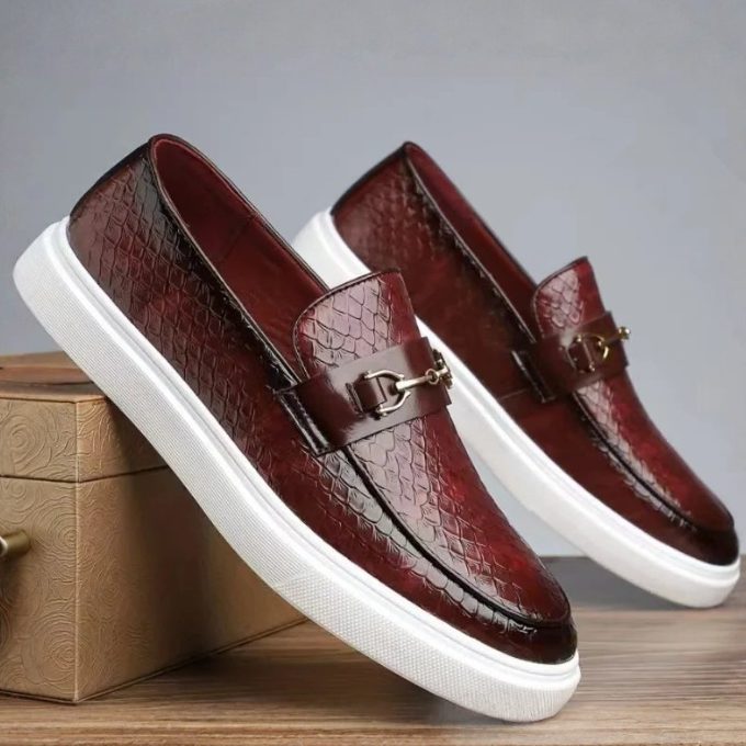 Quilted Slip-On Loafers for Men - Cherry Brown