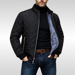 Quilted Stand Collar Jacket for Men - Black