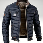 Quilted Stand Collar Winter Puffer Jacket for Men - Dark blue