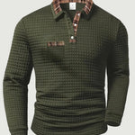 Quilted Textured Long Sleeve Polo Shirt for Men