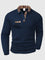 Quilted Textured Long Sleeve Polo Shirt for Men - Dark Blue