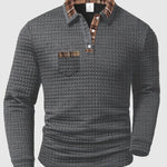 Quilted Textured Long Sleeve Polo Shirt for Men - Gray