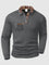 Quilted Textured Long Sleeve Polo Shirt for Men - Gray