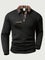 Quilted Textured Long Sleeve Polo Shirt for Men - Black