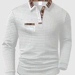 Quilted Textured Long Sleeve Polo Shirt for Men - White