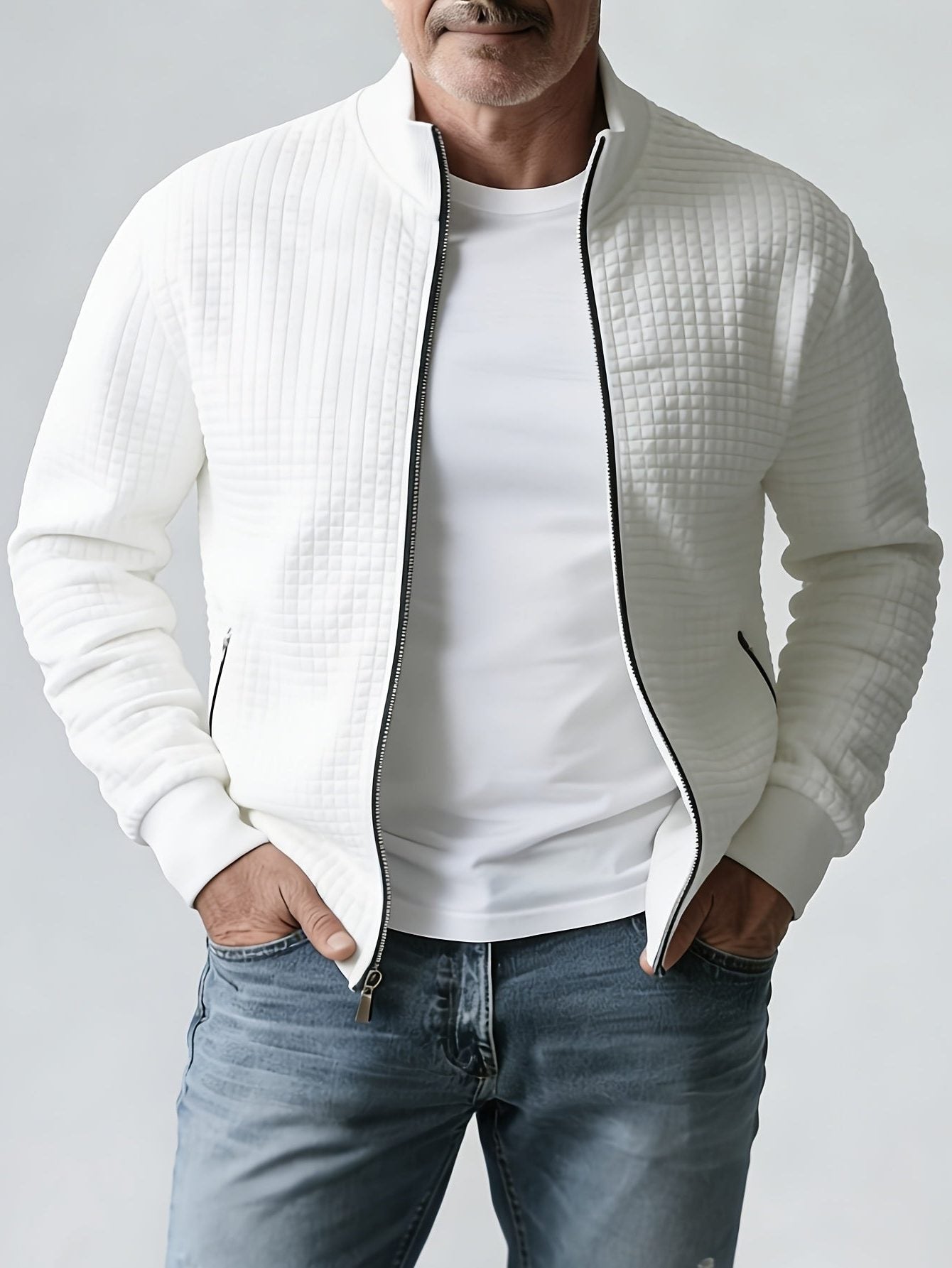 Quilted Zip-Up Jacket with Stand Collar for Men - View 2