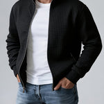 Quilted Zip-Up Jacket with Stand Collar for Men - Schwarz