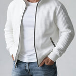 Quilted Zip-Up Jacket with Stand Collar for Men - Weiß