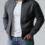 Quilted Zip-Up Jacket with Stand Collar for Men - Dunkelgrau