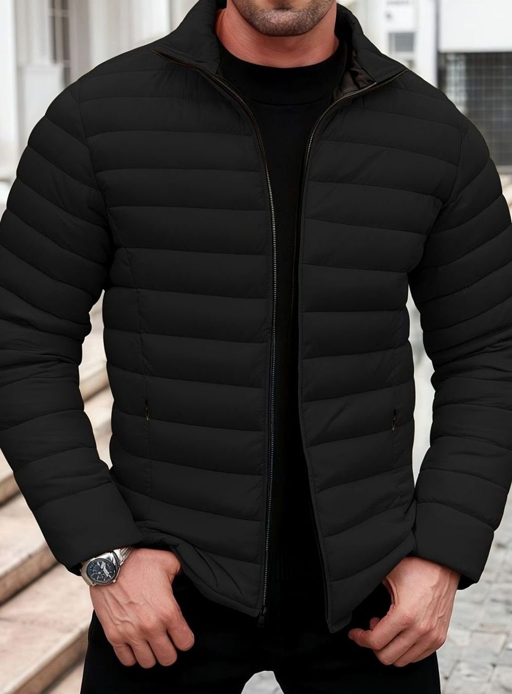 Quilted Zip-Up Puffer Jacket for Men - View 11