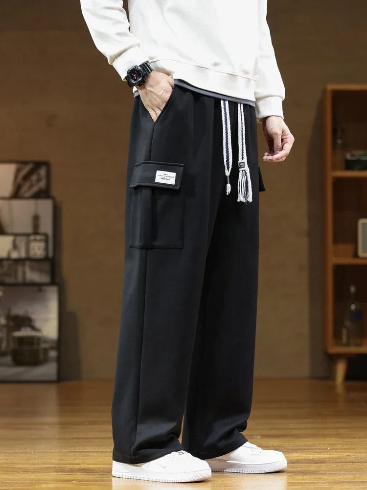 Relaxed Fit Cargo Sweatpants for Men - Black