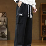 Relaxed Fit Cargo Sweatpants for Men - Black