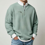 Relaxed Fit Waffle Knit Quarter-Zip Mock Neck Sweater for Men - Sea Foam