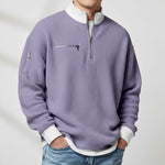 Relaxed Fit Waffle Knit Quarter-Zip Mock Neck Sweater for Men - Lavender