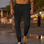 Relaxed Linen Straight Leg Trousers for Men - Black