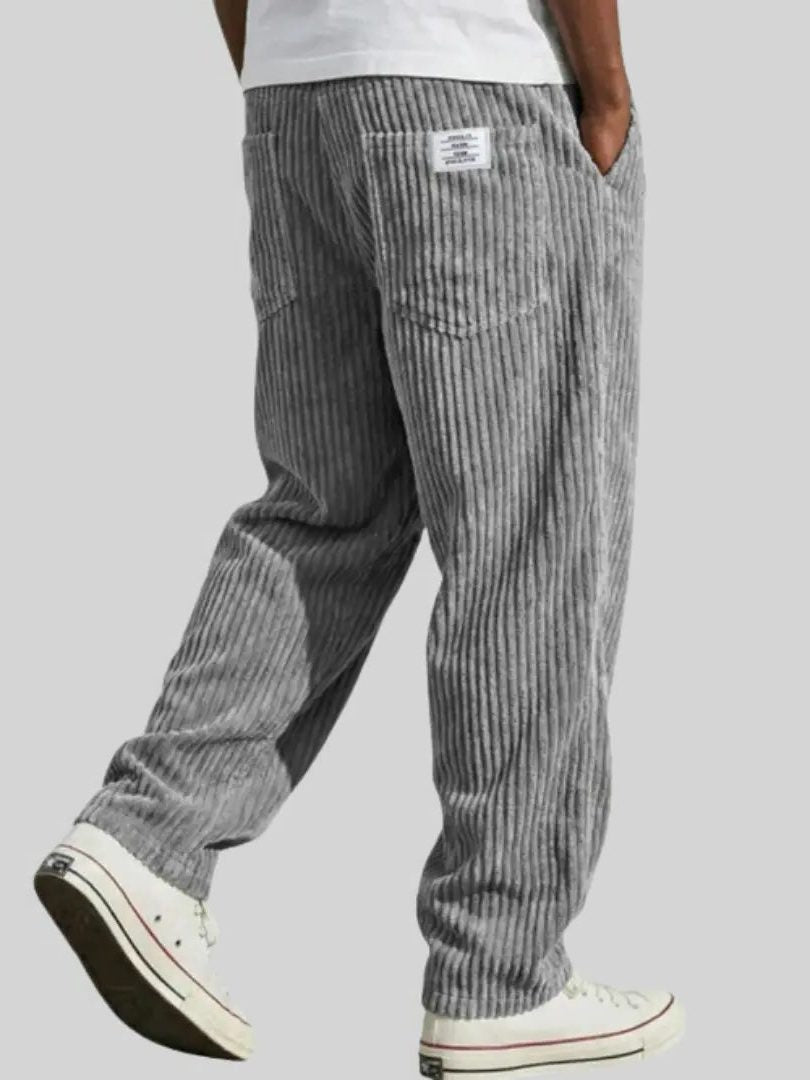 Ribbed Corduroy Straight Leg Trousers for Men - Grey