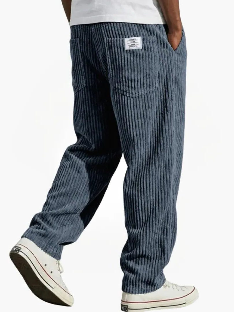 Ribbed Corduroy Straight Leg Trousers for Men - Blue