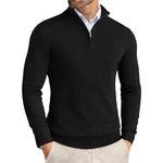 Slim Fit Ribbed Half-Zip Sweater with Stand Collar for Men
