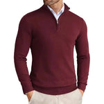 Slim Fit Ribbed Half-Zip Sweater with Stand Collar for Men