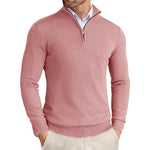 Slim Fit Ribbed Half-Zip Sweater with Stand Collar for Men