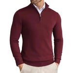 Slim Fit Ribbed Half-Zip Sweater with Stand Collar for Men