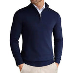 Slim Fit Ribbed Half-Zip Sweater with Stand Collar for Men