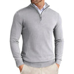 Slim Fit Ribbed Half-Zip Sweater with Stand Collar for Men