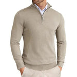 Slim Fit Ribbed Half-Zip Sweater with Stand Collar for Men