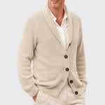 Ribbed Knit Button-Up Cardigan with Lapel Collar for Men