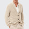 Ribbed Knit Button-Up Cardigan with Lapel Collar for Men