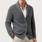 Ribbed Knit Button-Up Cardigan with Lapel Collar for Men - Gray