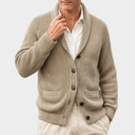 Ribbed Knit Button-Up Cardigan with Lapel Collar for Men - Khaki