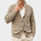 Ribbed Knit Button-Up Cardigan with Lapel Collar for Men - Khaki