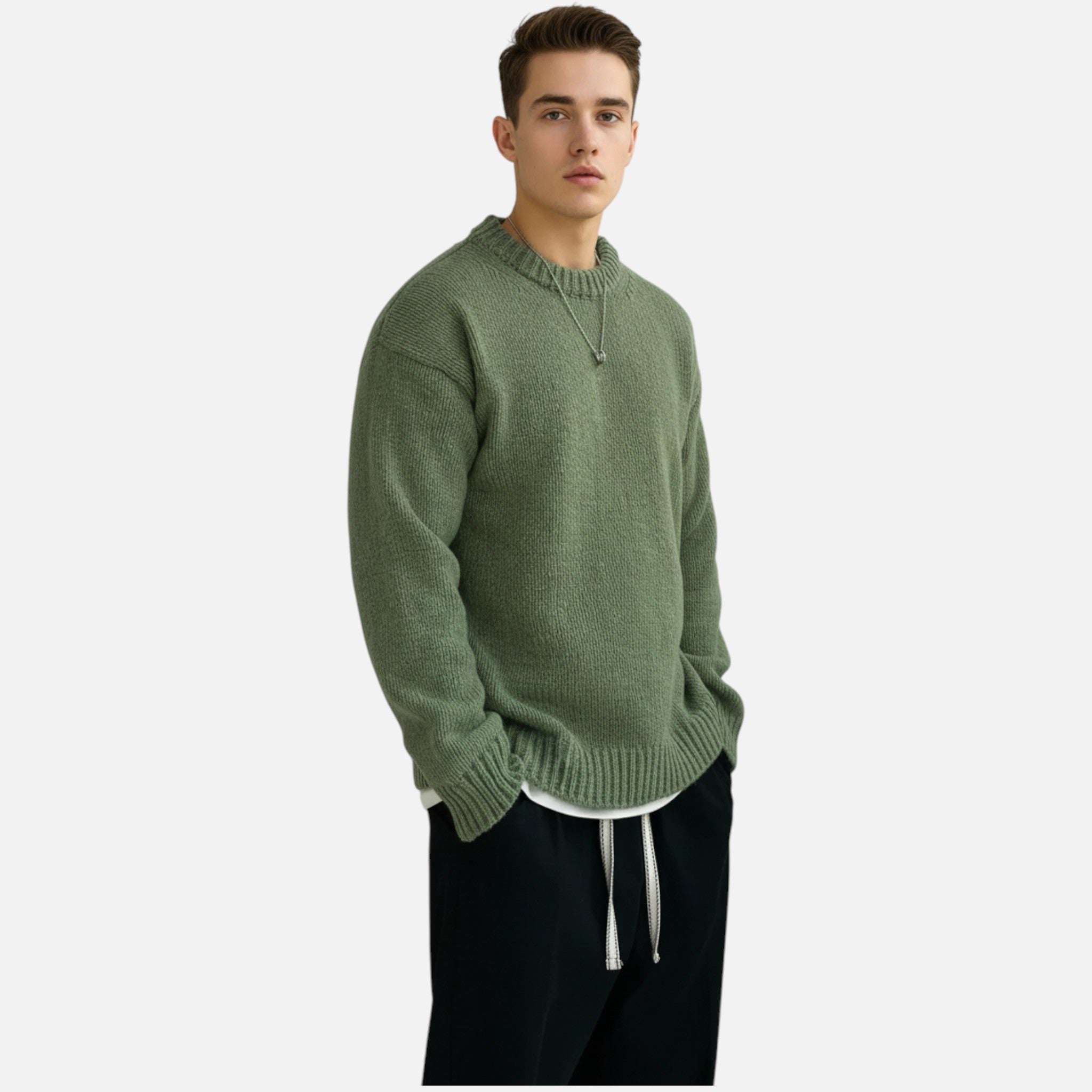 Ribbed Knit Crew Neck Pullover for Men - View 2