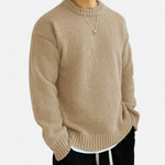 Ribbed Knit Crew Neck Pullover for Men - Beige