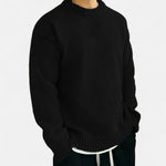 Ribbed Knit Crew Neck Pullover for Men - Black