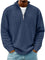 Ribbed Knit Half-Zip Pullover for Men - Navy Blue