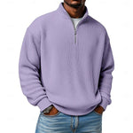 Relaxed Fit Ribbed Knit Half-Zip Sweater with Stand Collar for Men