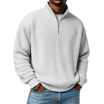 Relaxed Fit Ribbed Knit Half-Zip Sweater with Stand Collar for Men