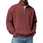 Relaxed Fit Ribbed Knit Half-Zip Sweater with Stand Collar for Men