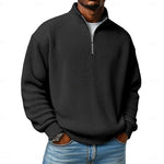 Relaxed Fit Ribbed Knit Half-Zip Sweater with Stand Collar for Men