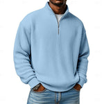 Relaxed Fit Ribbed Knit Half-Zip Sweater with Stand Collar for Men