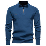 Ribbed Knit Half-Zip Sweater for Men - Blue