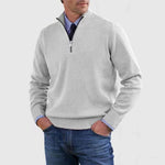 Textured Knit Half-Zip Sweater with Stand Collar for Men