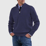 Textured Knit Half-Zip Sweater with Stand Collar for Men